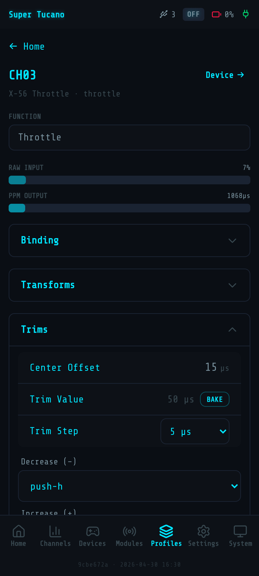 Web UI trim and subtrim editor