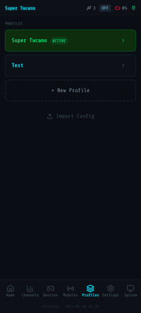Web UI — list of aircraft profiles, one active