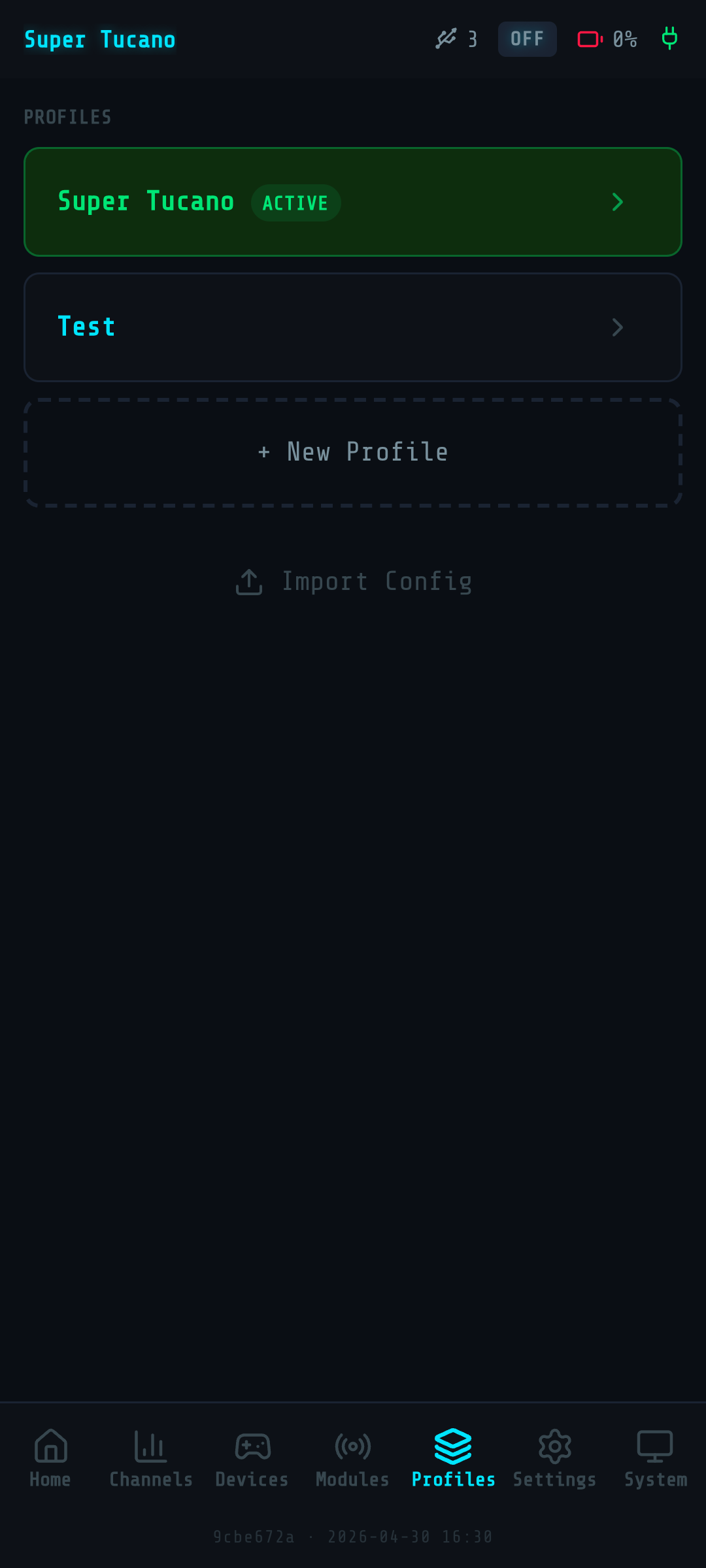 Web UI profile selection — v1 imports listed alongside v2