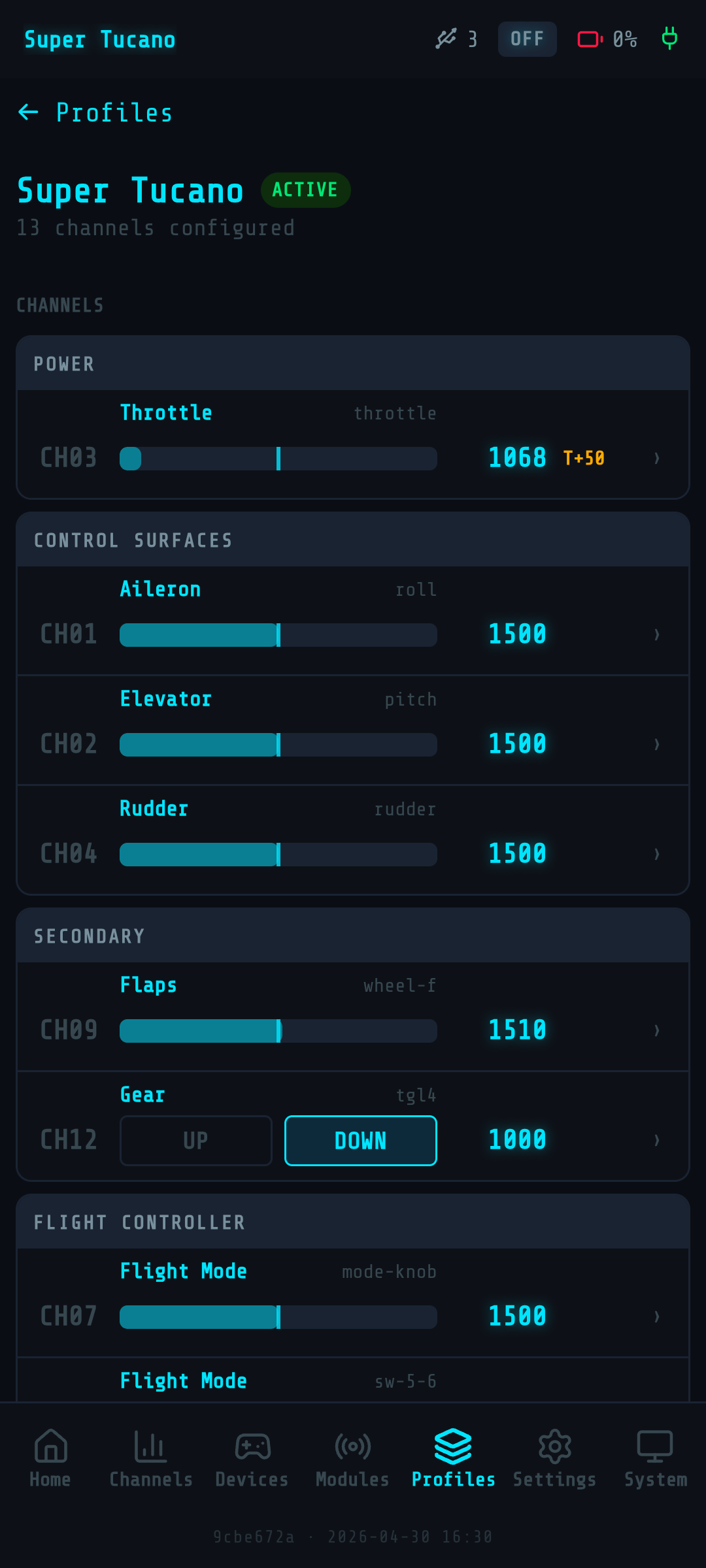 Web UI profile setup — channel categories and custom names
